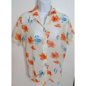LIZ CLAIBORNE Floral Short Sleeve Blouse Size M